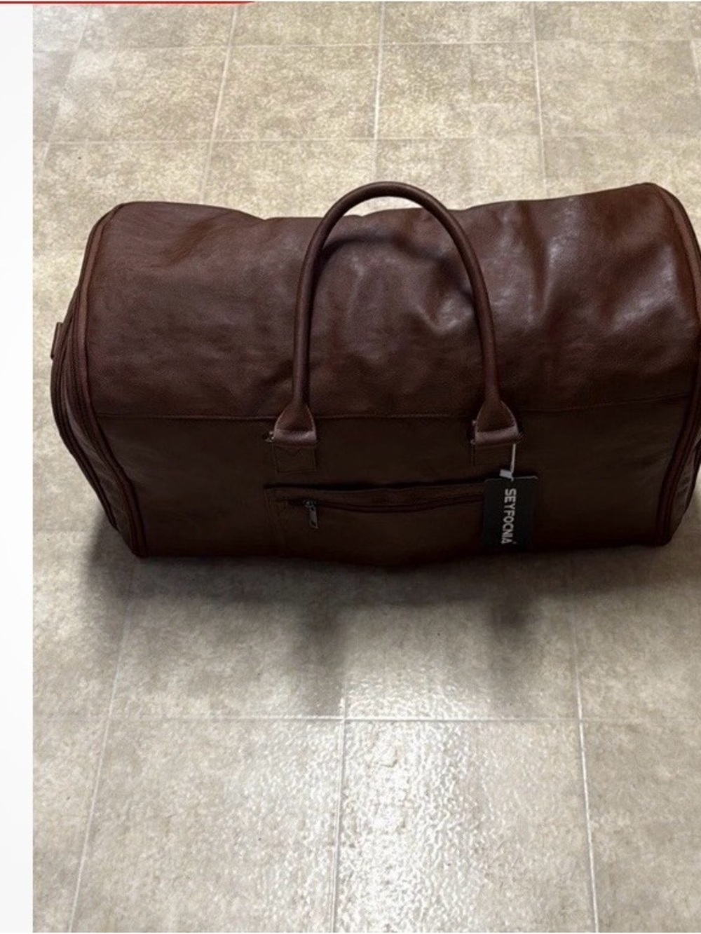 Men's Brown Faux Leather Duffel Bag